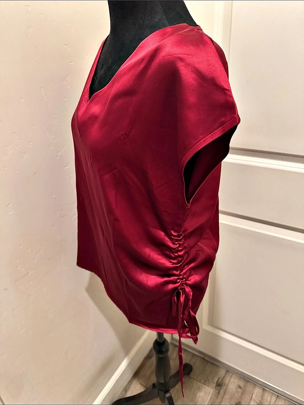 Red Satin-Look Ruched Blouse - Picture 3 of 6